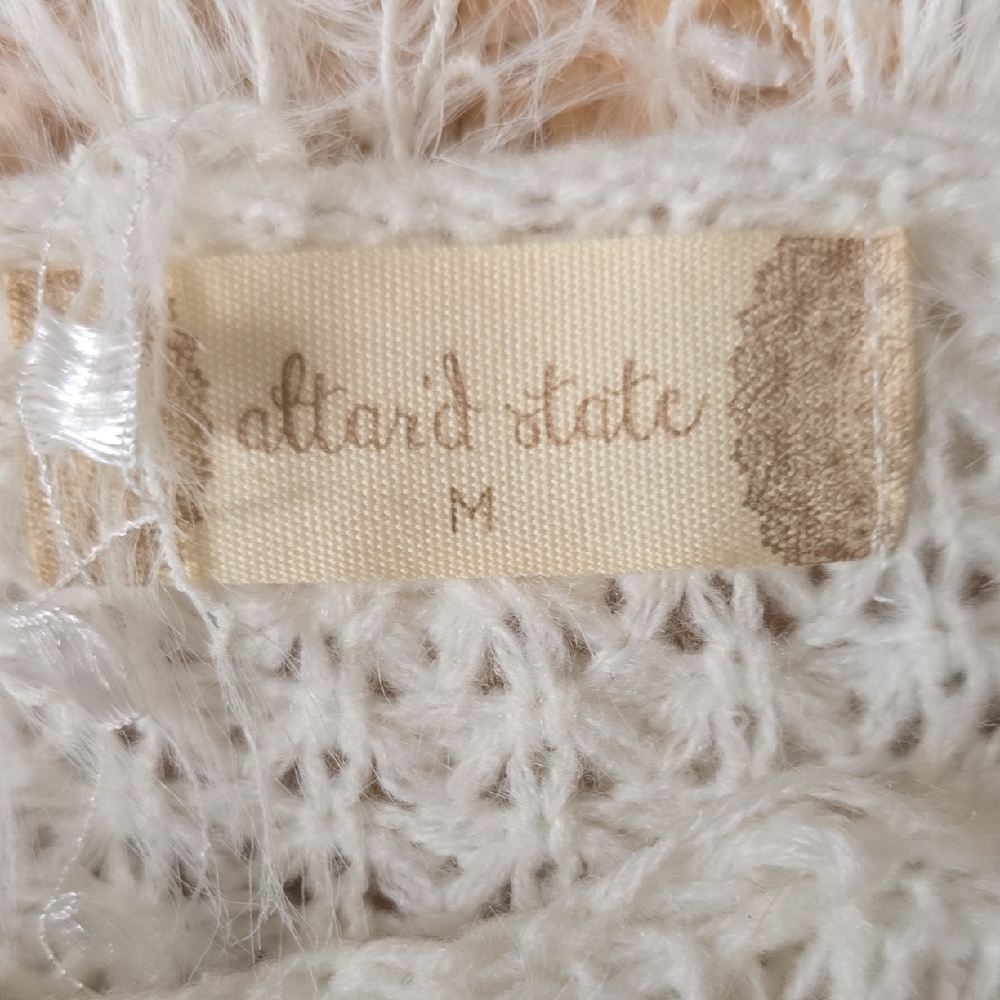 Altar'd State‎ Oversized Open Knit Cropped Sweater Womens Medium Fringe White - Picture 2 of 6